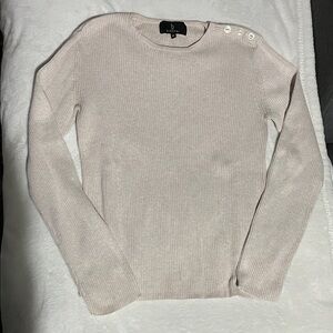 Braemar Neutral Ribbed Button-Shoulder Sweater